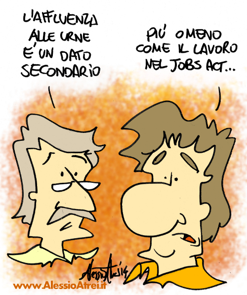 Affluenza dato secondario Matteo Renzi Jobs Act elezioni regionali emilia romagna vignette satira