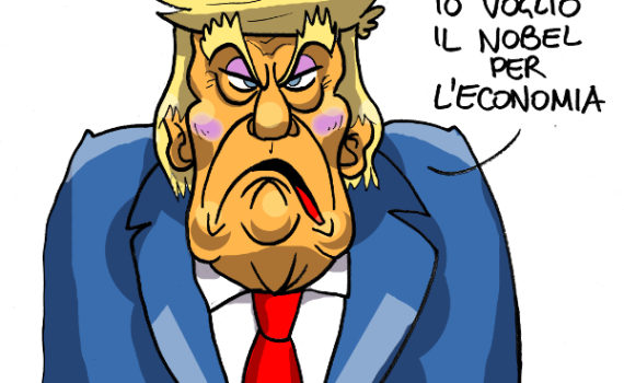 Donald Trump caricatura nobel economia