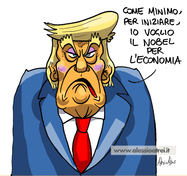 Donald Trump caricatura nobel economia